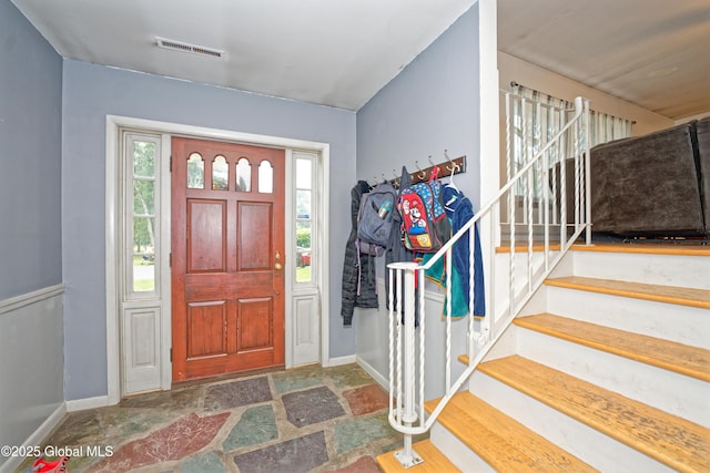 1101 Manas Dr, Schenectady, NY 12303 - entrance foyer with stone finish floors and stairs