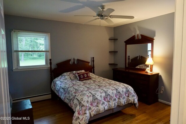 171 Consaul Rd, Colonie, NY 12205 - bedroom with baseboard heating, wood finished floors, and ceiling fan