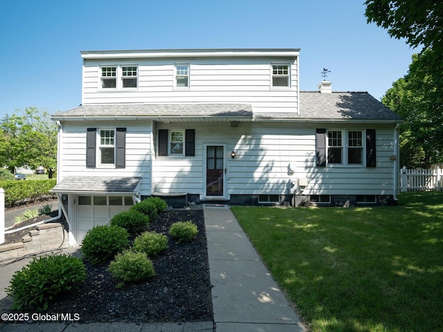 2 Arthur Rd, Colonie, NY 12110 - view of front of home with a garage, roof with shingles, and a chimney