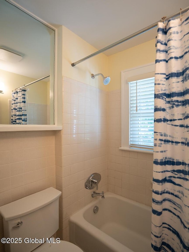 2 Arthur Rd, Colonie, NY 12110 - bathroom featuring shower / bathtub combination with curtain and tile walls