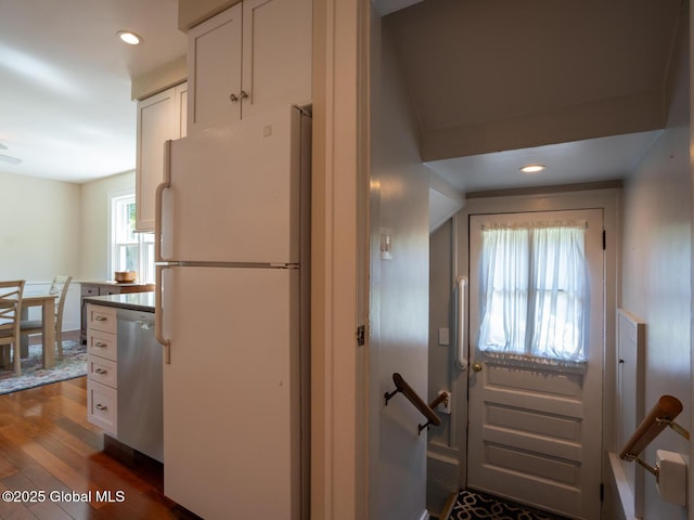 2 Arthur Rd, Colonie, NY 12110 - kitchen with freestanding refrigerator, white cabinets, dishwasher, healthy amount of natural light, and recessed lighting