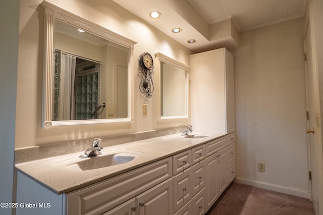 19 Meadow Rd, Hudson Falls, NY 12839 - full bathroom with double vanity, recessed lighting, and ornamental molding