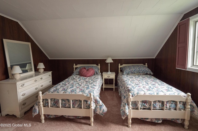 19 Meadow Rd, Hudson Falls, NY 12839 - carpeted bedroom with lofted ceiling and wooden walls