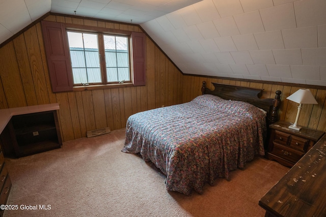 19 Meadow Rd, Hudson Falls, NY 12839 - bedroom featuring wooden walls, carpet floors, and lofted ceiling