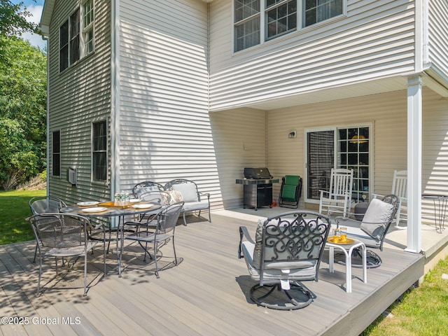 16 Callaway Cir, Colonie, NY 12211 - wooden deck featuring a grill and outdoor dining area