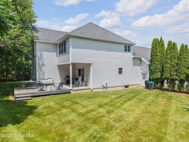 16 Callaway Cir, Colonie, NY 12211 - rear view of property with a lawn, a deck, and roof with shingles