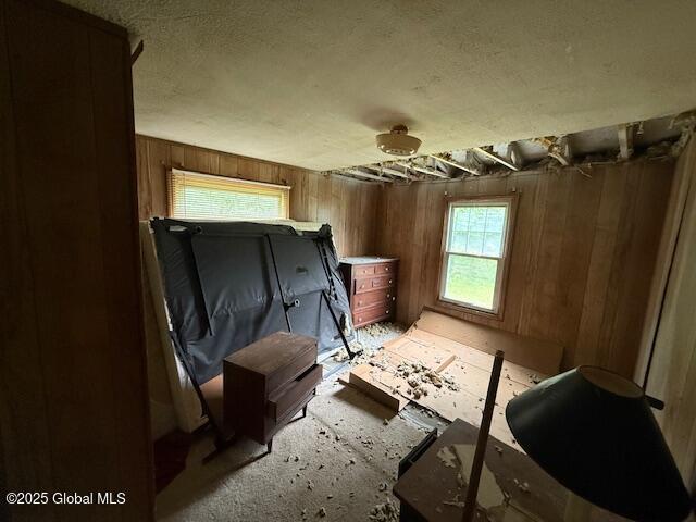 178 E High St, Malta, NY 12020 - bedroom featuring a textured ceiling and wooden walls
