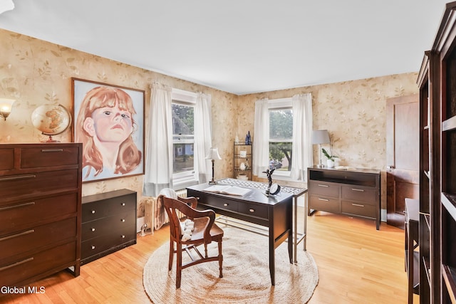 1101 Ardsley Rd, Schenectady, NY 12308 - home office featuring wallpapered walls and light wood finished floors