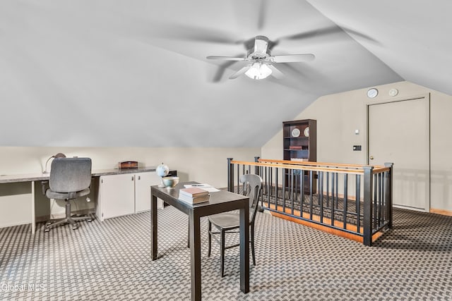 1101 Ardsley Rd, Schenectady, NY 12308 - office area featuring light colored carpet, lofted ceiling, and a ceiling fan
