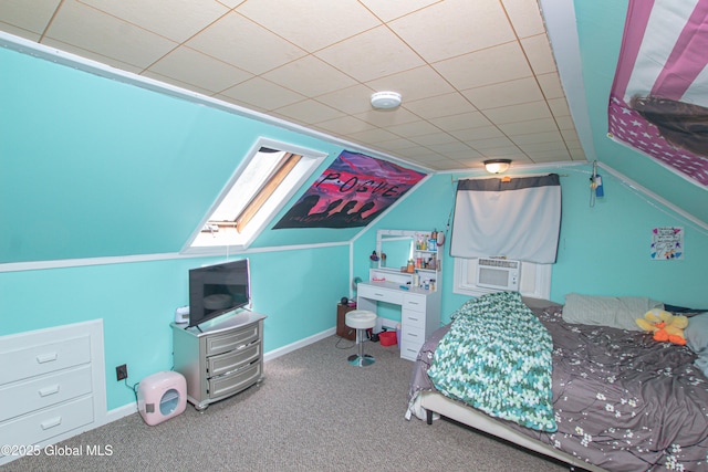 33 Woodside Dr, Glenville, NY 12302 - bedroom featuring cooling unit, carpet floors, vaulted ceiling, and a skylight