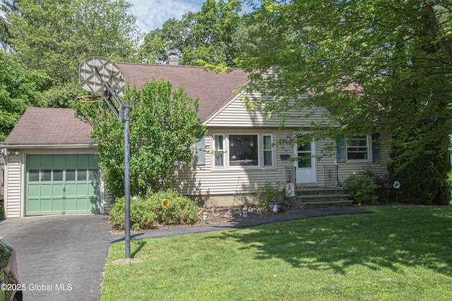 33 Woodside Dr, Glenville, NY 12302 - view of front of house featuring asphalt driveway, a front yard, and a chimney