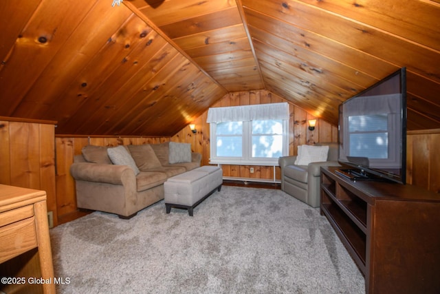 23 Mcmillen Pl, Bethlehem, NY 12054 - carpeted living room featuring wood walls and lofted ceiling
