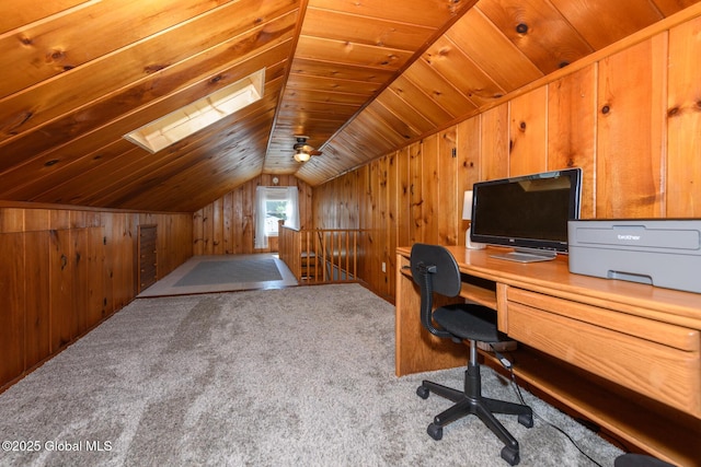 23 Mcmillen Pl, Bethlehem, NY 12054 - office with wood walls, lofted ceiling, carpet flooring, and wooden ceiling