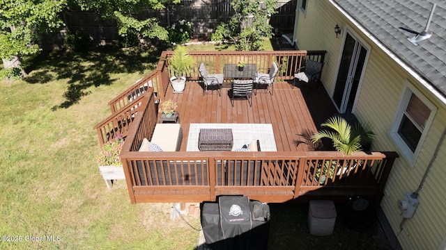 23 Mcmillen Pl, Bethlehem, NY 12054 - deck with outdoor dining area and a yard