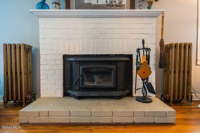 1264 Pilot Knob Rd, Fort Ann, NY 12844 - detailed view of radiator, a wood stove, and wood finished floors