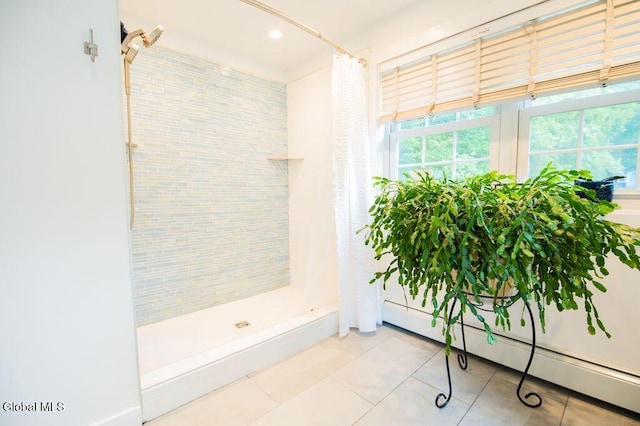 1264 Pilot Knob Rd, Fort Ann, NY 12844 - bathroom featuring tiled shower, tile patterned flooring, plenty of natural light, and recessed lighting