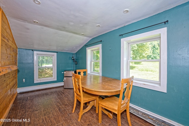 962 Camden Valley Rd, Salem, NY 12873 - dining room with vaulted ceiling, wood finished floors, and a baseboard heating unit