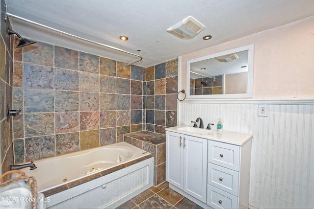 962 Camden Valley Rd, Salem, NY 12873 - full bathroom with a tub with jets, vanity, tile walls, a shower, and recessed lighting