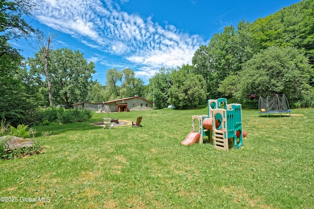 962 Camden Valley Rd, Salem, NY 12873 - view of green lawn with a trampoline and a playground