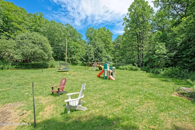 962 Camden Valley Rd, Salem, NY 12873 - view of jungle gym featuring a lawn and a forest view