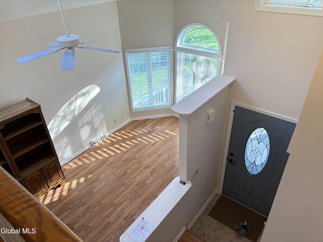 1 Maple Dr, Greenfield, NY 12833 - foyer entrance featuring a ceiling fan, wood finished floors, and a towering ceiling