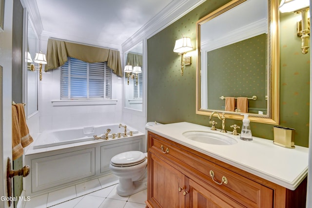 1171 Lowell Rd, Schenectady, NY 12308 - full bath featuring a bath, vanity, tile patterned floors, and crown molding