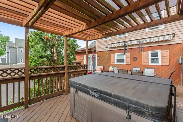 236 Cherry St, Schenectady, NY 12306 - wooden terrace featuring a hot tub and a pergola