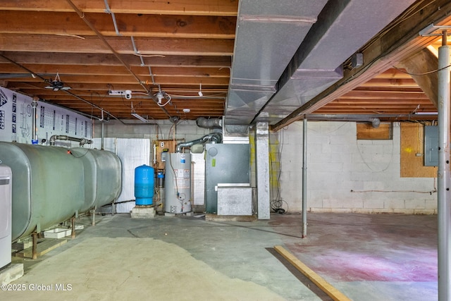 1927 Berne Altamont Rd, Altamont, NY 12009 - unfinished below grade area with water heater, oil tank, a water pressure tank, and electric panel