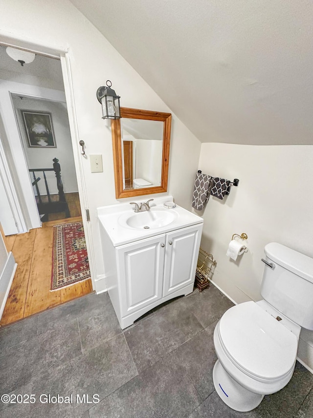 4882 Potter Hollow Rd, Rensselaerville, NY 12469 - half bath with vaulted ceiling, vanity, and tile patterned flooring