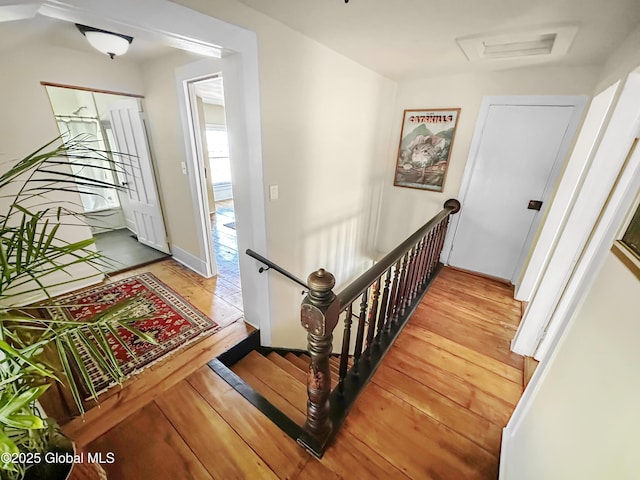 4882 Potter Hollow Rd, Rensselaerville, NY 12469 - stairway with attic access and wood finished floors