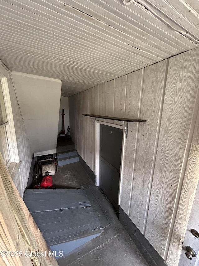 1133 Cutler St, Schenectady, NY 12303 - stairs with wood walls and concrete floors