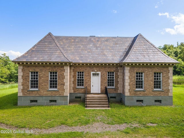 410 Jones Hill Rd, Jefferson, NY 12093 - view of front of property featuring crawl space, brick siding, and a front lawn