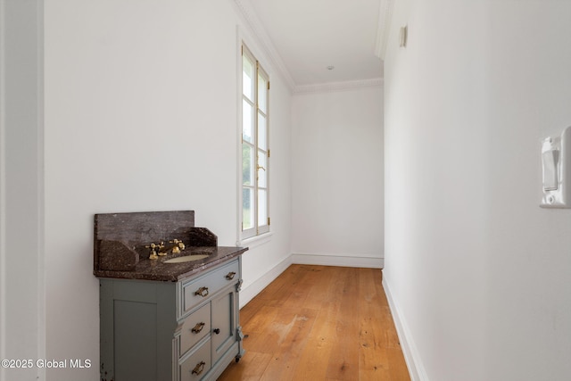 410 Jones Hill Rd, Jefferson, NY 12093 - hallway featuring light wood-style floors, healthy amount of natural light, and crown molding