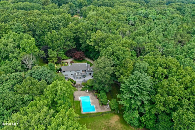 14 Friar Tuck Ct, Clifton Park, NY 12065 - aerial view of property and surrounding area featuring a pool area and a heavily wooded area