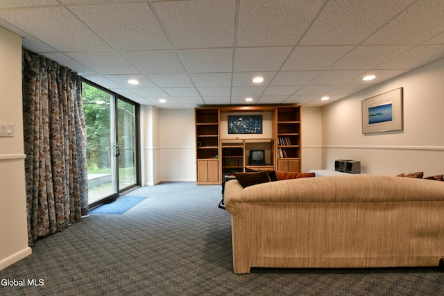 14 Friar Tuck Ct, Clifton Park, NY 12065 - living room featuring dark carpet, recessed lighting, a paneled ceiling, and expansive windows