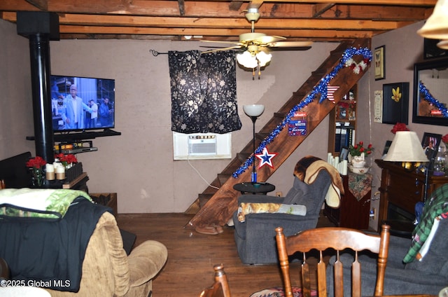 6 Hollow Rd, Hadley, NY 12835 - living area featuring wood finished floors, ceiling fan, and cooling unit
