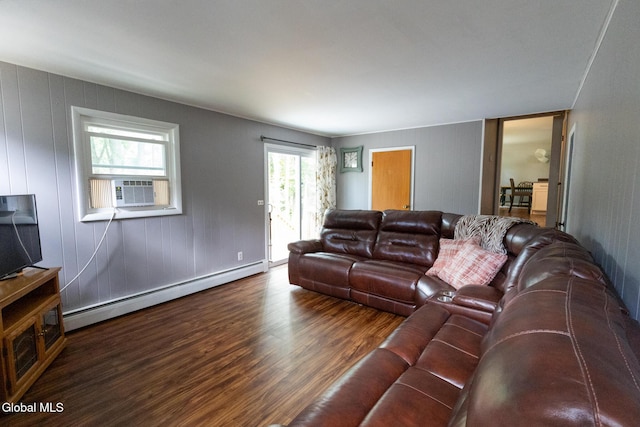 7 Shady Gln, Clifton Park, NY 12019 - living room featuring baseboard heating, wood finished floors, and cooling unit