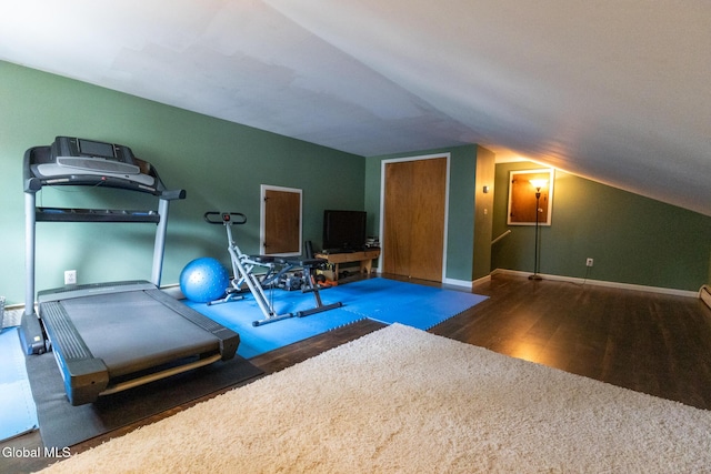 7 Shady Gln, Clifton Park, NY 12019 - workout room with wood finished floors and vaulted ceiling