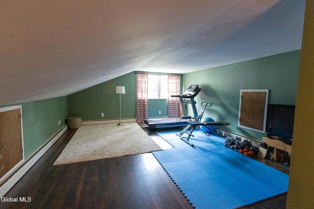 7 Shady Gln, Clifton Park, NY 12019 - workout room with lofted ceiling, wood finished floors, and a baseboard heating unit