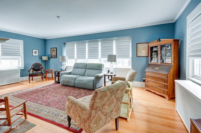 1151 Oxford Pl, Schenectady, NY 12308 - living room featuring radiator heating unit, plenty of natural light, and crown molding
