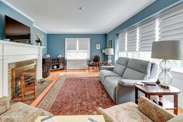 1151 Oxford Pl, Schenectady, NY 12308 - living room with wood finished floors, crown molding, and a fireplace