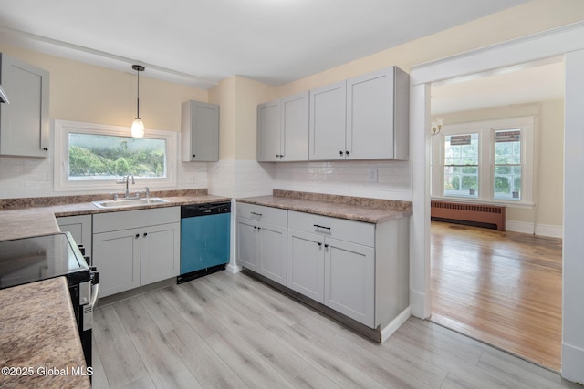 1707 Helderberg Trl, Berne, NY 12023 - kitchen featuring dishwashing machine, radiator heating unit, light wood-style floors, and plenty of natural light