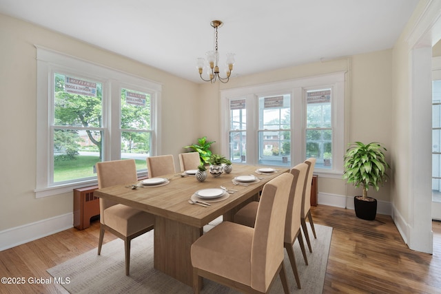 1707 Helderberg Trl, Berne, NY 12023 - dining room featuring plenty of natural light, a chandelier, light wood-style flooring, and radiator heating unit