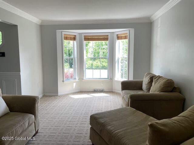 6 Patroon Way, Halfmoon, NY 12065 - carpeted living area featuring crown molding and baseboards