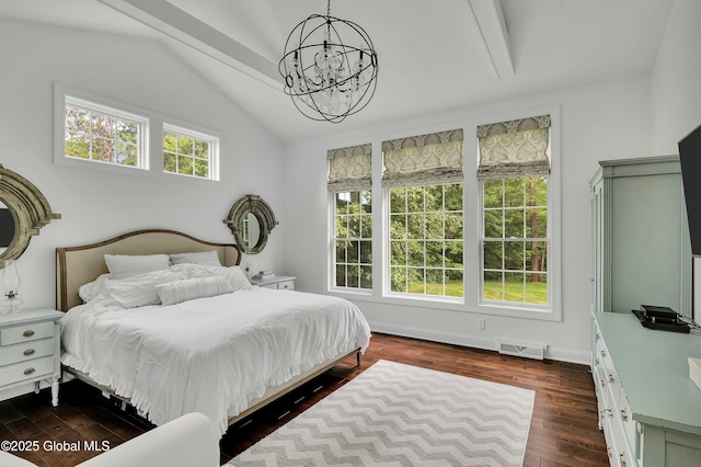 13 Bridlewood Loop, Clifton Park, NY 12148 - bedroom featuring vaulted ceiling, a chandelier, and dark wood-style floors
