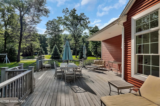 13 Bridlewood Loop, Clifton Park, NY 12148 - deck featuring outdoor dining space and view of scattered trees