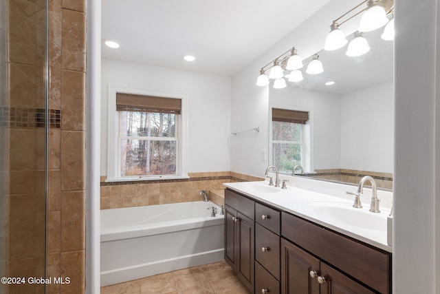 13 Macory Way, Moreau, NY 12831 - full bathroom with a garden tub, double vanity, tile patterned floors, and recessed lighting