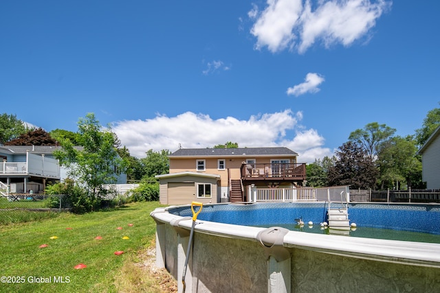 99 Fiddlers Ln, Colonie, NY 12110 - view of swimming pool featuring stairway, a fenced backyard, and a deck