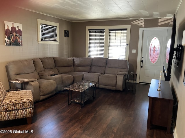 56 Pershing Dr, Scotia, NY 12302 - living area with ornamental molding and dark wood finished floors