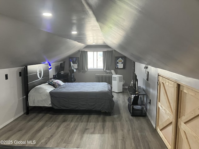 56 Pershing Dr, Scotia, NY 12302 - bedroom with wood finished floors, radiator, and vaulted ceiling